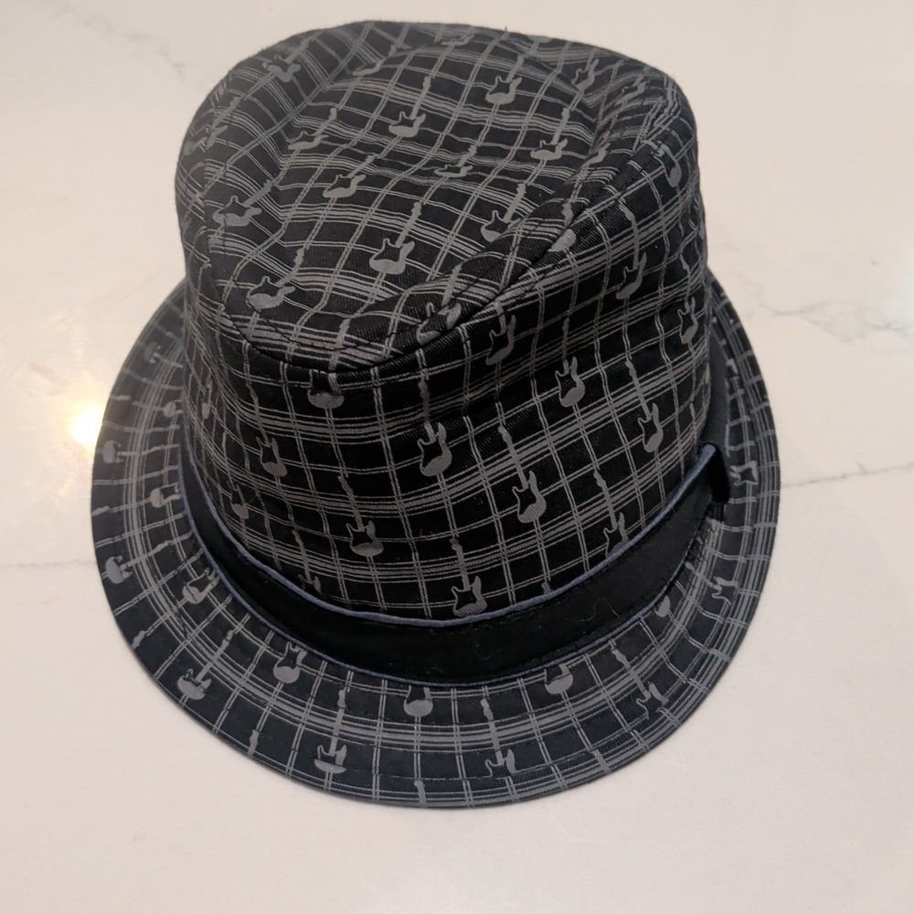 Fender Plaid Guitar Print Cotton Fedora Hat Black Gray Men's or women's Large